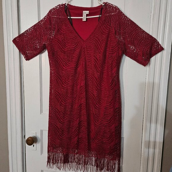 Emma Michelle Dresses & Skirts - Emma Michelle Red Evening Dress with sparkle and bottom fringe layer SZ XL